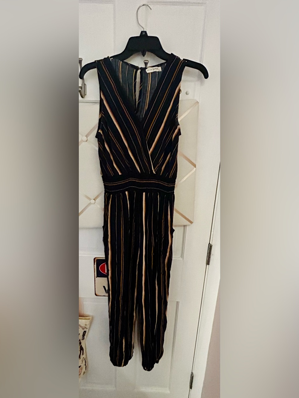 Live To Be Spoiled Medium Black & Blue Striped Sleeveless Jumpsuit
